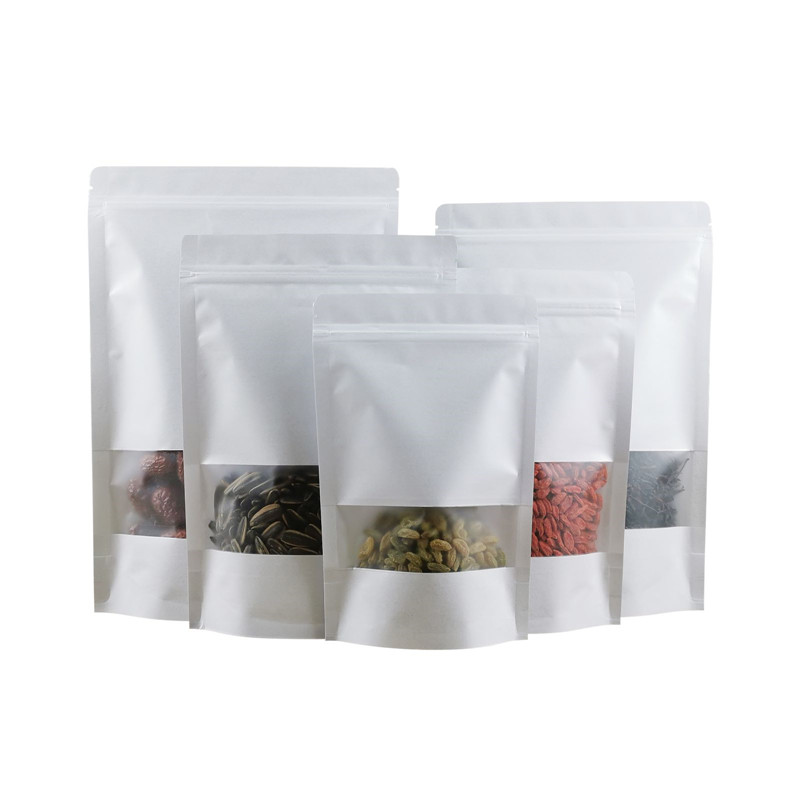 Rightpak White Kraft Paper Stand Up Pouches – Zip Lock, Heat Seal, Mylar Coffee Bags (Multiple Qty)
